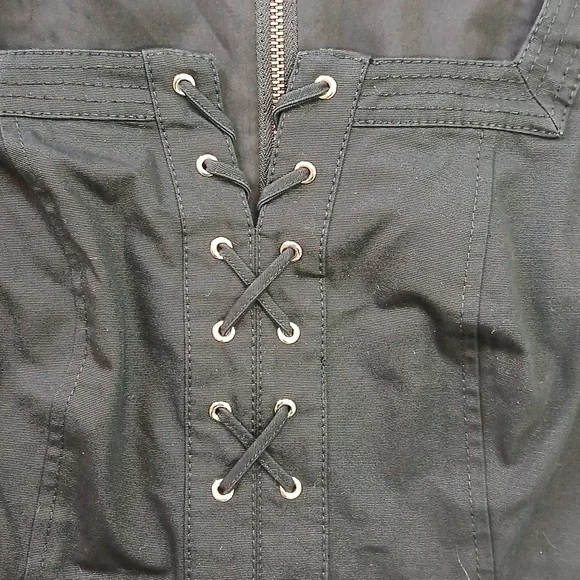 White House Black Market Sheath Black Dress Lace Up Size 2 Nwot - Picture 6 of 8